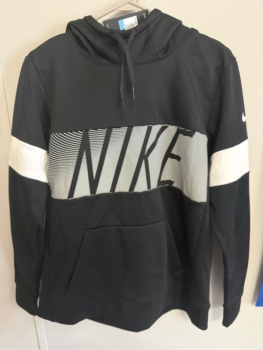 Nike Black Hoodie with White Chest Stripe and Logo